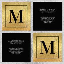 Faux Gold Foil Black Border Monograma