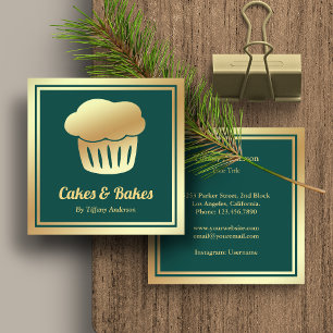 Cartão De Visita Quadrado Faux Gold Foil Homemade Cupcake Bakery