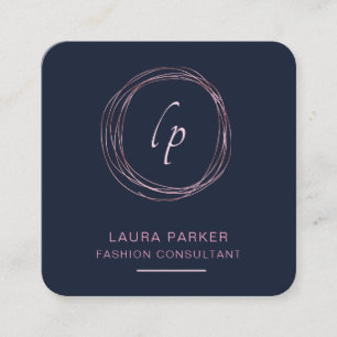 Cartão De Visita Quadrado Faux Mínimo Moderno Dourado abstrato Rosa