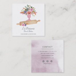 Cartão De Visita Quadrado Fazenda de Bolos de Casamento Florais Rosa Elegant