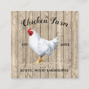 Cartão De Visita Quadrado Fazenda de Frango em Madeira Rústica