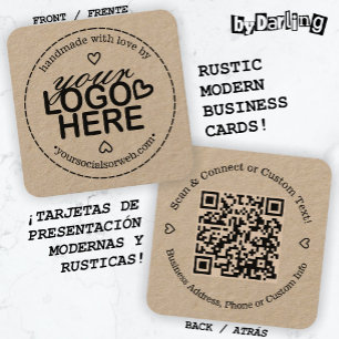 Cartão De Visita Quadrado Feita à mão com o logotipo Love Rustic