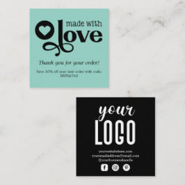 Cartão De Visita Quadrado Feita com Amor Pedido Personalizado Obrigado
