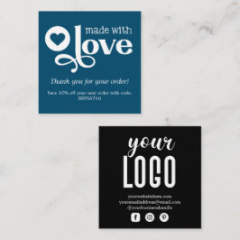 Cartão De Visita Quadrado Feito com Amor Ordem Personalizada Obrigado Praça
