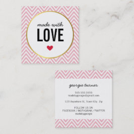 Cartão De Visita Quadrado FEITO COM LOVE empacotamento fofo cromo preto