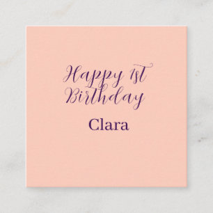 Cartão De Visita Quadrado Feliz aniversário de 1 ano laranja roxo boho retrô