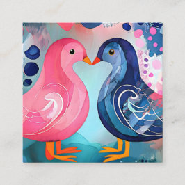 Cartão De Visita Quadrado feliz dia de os namorados "Um Beijo em Penas"