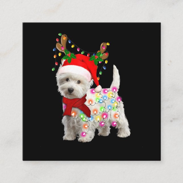 Cartão De Visita Quadrado Feliz Natal Xmas Westie Dog Reindeer Cosplay (Frente)