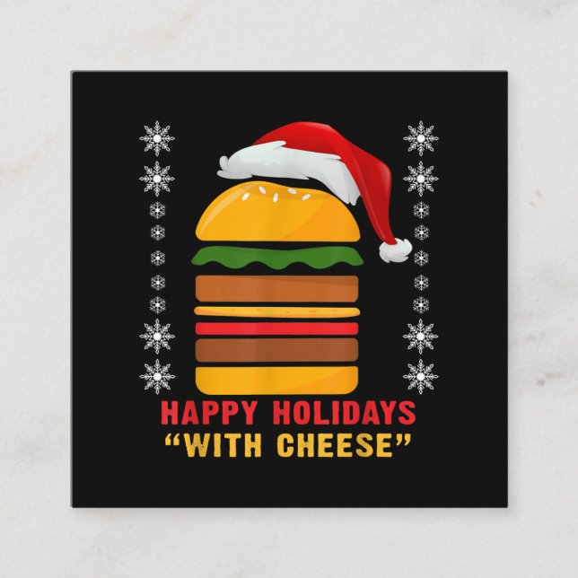 Cartão De Visita Quadrado Felizes Férias com Cheeseburger de Natal Queijo (Frente)