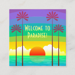 Cartão De Visita Quadrado Férias Coloridas No Oceano Arco-Íris Tropical