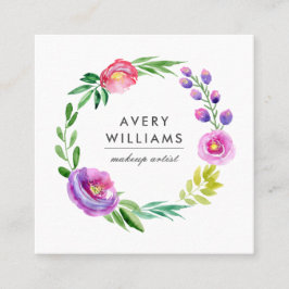 Cartão De Visita Quadrado Ferida Floral com Cor de Água Negrito | Branco