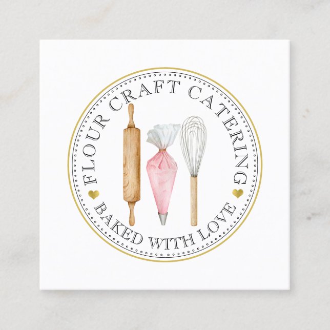 Cartão De Visita Quadrado Ferramentas para padaria de pastelaria de mesa (Frente)