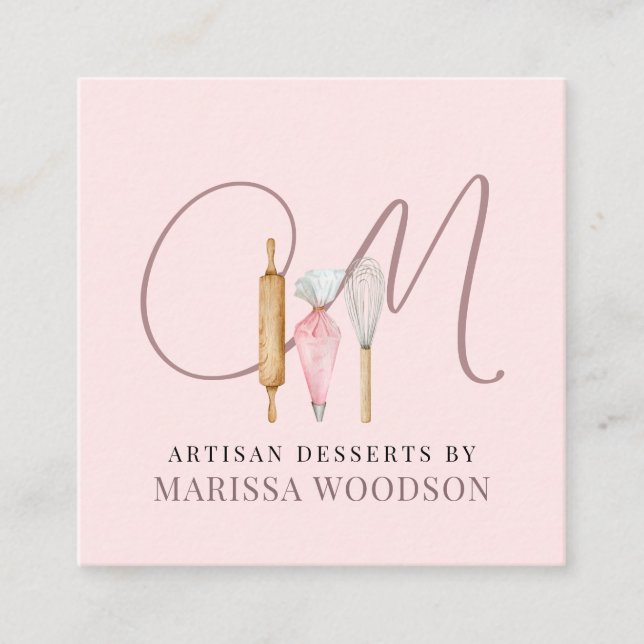 Cartão De Visita Quadrado Ferramentas para padeiros de pastelaria de cozinha (Frente)