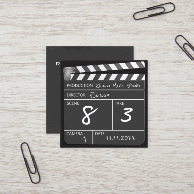 Cartão De Visita Quadrado Filme personalizado Clapperboard (Frente/Verso In Situ)