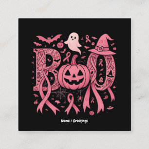 Cartão De Visita Quadrado Fita Rosa de Consciência do Cancer de Boo Hallowee