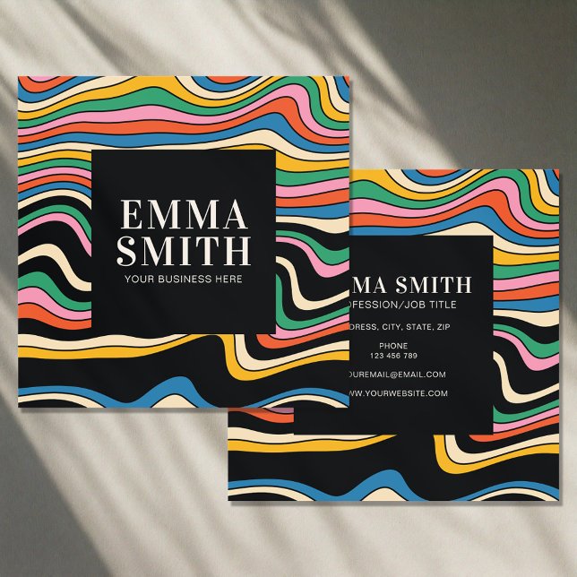 Cartão De Visita Quadrado Fitas Arco-Íris Retroativas (Criador carregado)