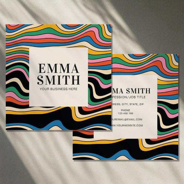 Cartão De Visita Quadrado Fitas Arco-Íris Retroativas (Criador carregado)
