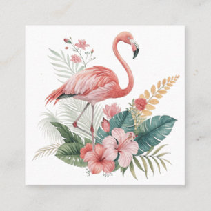 Cartão De Visita Quadrado Flamingo Com Flores