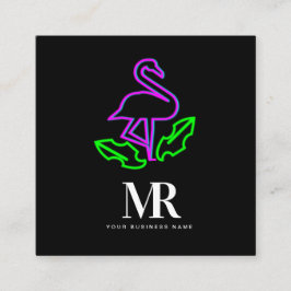 Cartão De Visita Quadrado Flamingo Neon Lighting Business Branding
