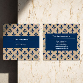 Cartão De Visita Quadrado Fleur de Lis Pattern, Francês, Real, Azul Marinho