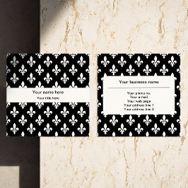 Cartão De Visita Quadrado Fleur de Lis Pattern, Francês, Real, Branco