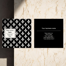 Cartão De Visita Quadrado Fleur de Lis Pattern, Francês, Real, Branco