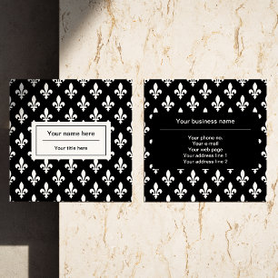 Cartão De Visita Quadrado Fleur de Lis Pattern, Francês, Real, Branco