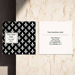 Cartão De Visita Quadrado Fleur de Lis Pattern, Francês, Real, Branco