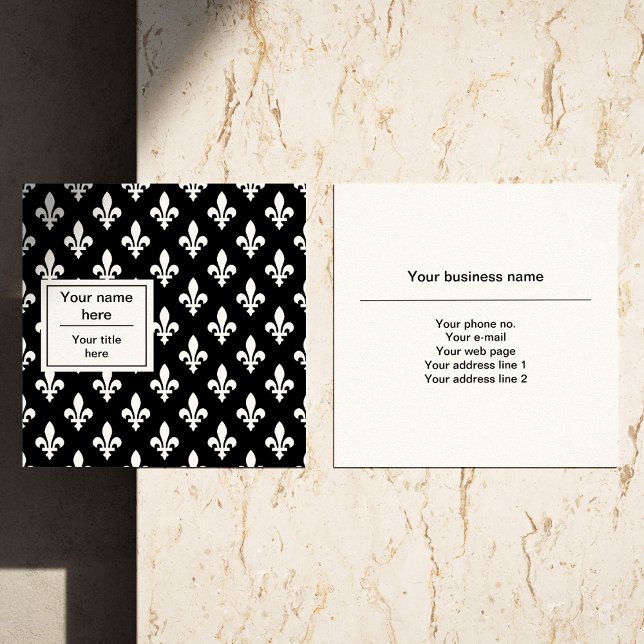 Cartão De Visita Quadrado Fleur de Lis Pattern, Francês, Real, Branco (Criador carregado)