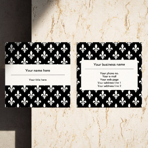 Cartão De Visita Quadrado Fleur de Lis Pattern, Francês, Real, Branco