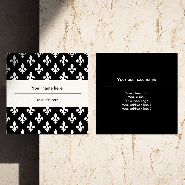 Cartão De Visita Quadrado Fleur de Lis Pattern, Francês, Real, Branco (Criador carregado)