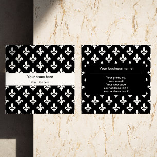 Cartão De Visita Quadrado Fleur de Lis Pattern, Francês, Real, Branco