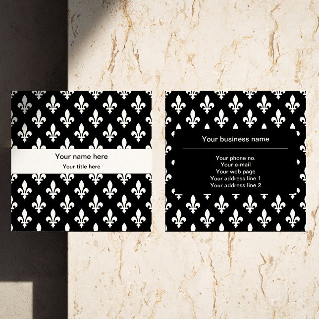 Cartão De Visita Quadrado Fleur de Lis Pattern, Francês, Real, Branco (Criador carregado)