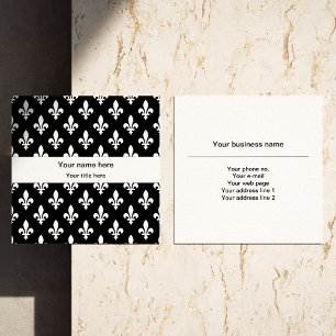 Cartão De Visita Quadrado Fleur de Lis Pattern, Francês, Real, Branco