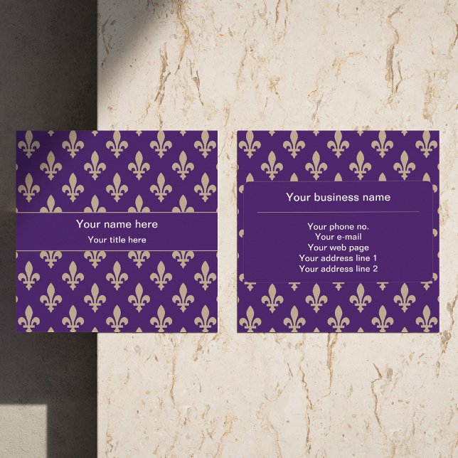 Cartão De Visita Quadrado Fleur de Lis Pattern, Francês, Real, Creme, Roxo (Criador carregado)