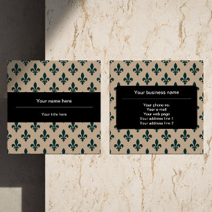 Cartão De Visita Quadrado Fleur de Lis Pattern, Francês, Real, Verde