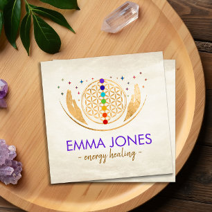 Cartão De Visita Quadrado Flor da vida, mãos cicatrizantes, chakras