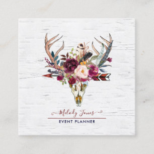 CARTÃO DE VISITA QUADRADO FLOR DE ÁGUA-RÚSTICA, CRÂNIO + FLECHA BOHO
