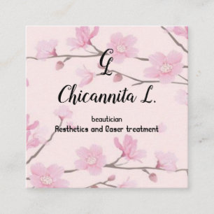 Cartão De Visita Quadrado Flor de cerejeira Primavera Sakura Japonesa