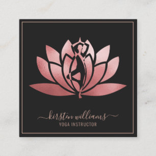 Cartão De Visita Quadrado Flor de Lótus em Pose de Yoga com Assinatura em Ro