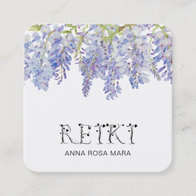 Cartão De Visita Quadrado *~* Flor de Wisteria Floral Ivy Aquarela  REIKI (Frente)