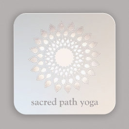 Cartão De Visita Quadrado Flor Floral Mandala Elegante Prata Branca Lotus