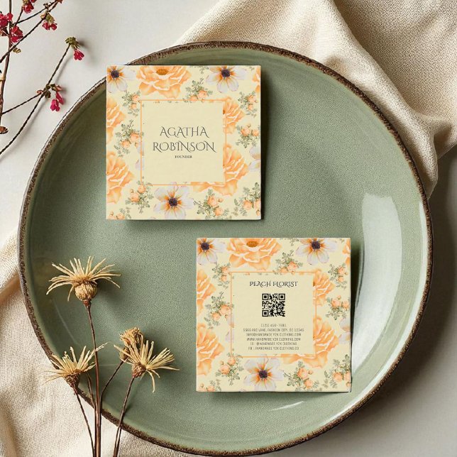 Cartão De Visita Quadrado Flor Verde Amarelo Suave Florista (Criador carregado)