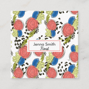 Cartão De Visita Quadrado Florais de Mão Desenhados Florais Corais Florestai