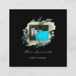 Cartão De Visita Quadrado Florais de quadros brancos pretos do Planejador de