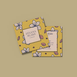 Cartão De Visita Quadrado Floral Amarelo Elegante moderno - chic