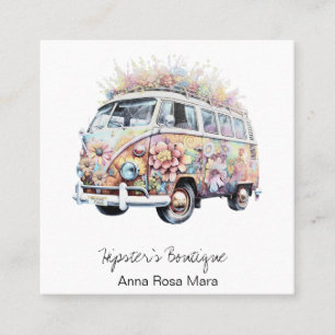 Cartão De Visita Quadrado *~* Floral AP57 Boho QR Flores De Vintagem Retroat