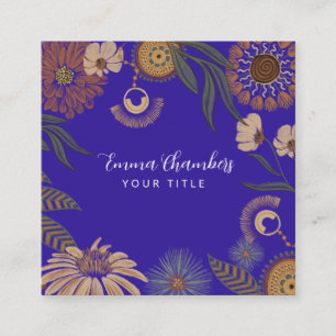 Cartão De Visita Quadrado Floral Boho Escuro