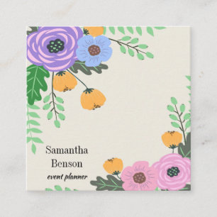 Cartão De Visita Quadrado Floral Boho Moderno