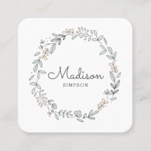 Cartão De Visita Quadrado Floral branco